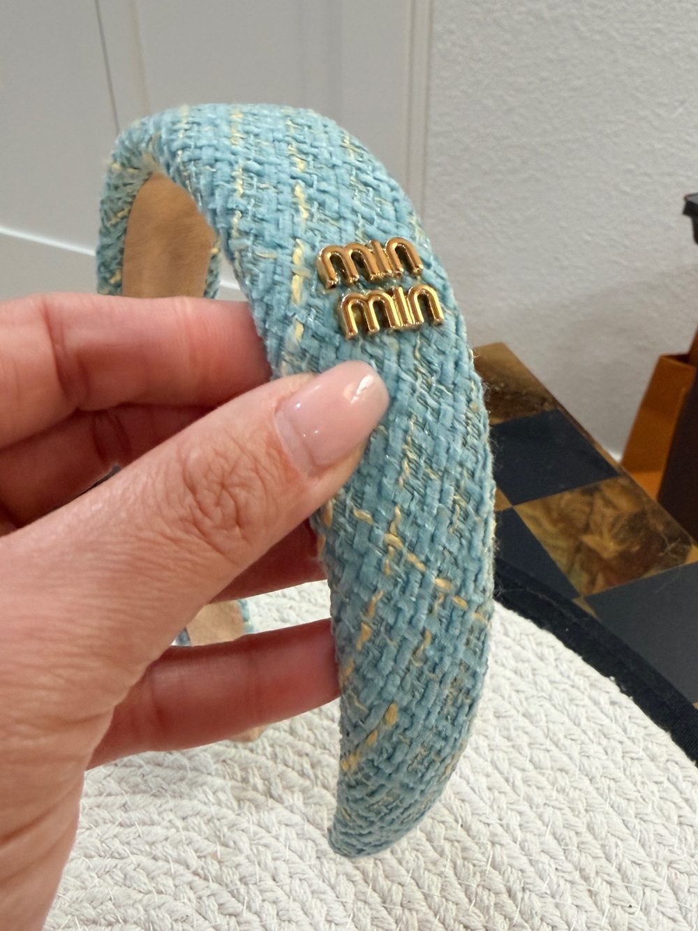 Blue Tweed Padded Headband | NEW | with Gold Accent